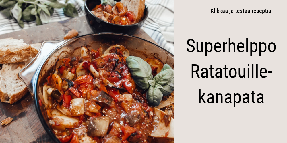 Superhelppo Ratatouille-kanapata -reseptin kuva, jossa annos ruokaa katettuna pöydälle.