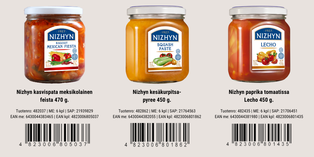 Nizhyn vihannessäilykkeet tuotekuvina